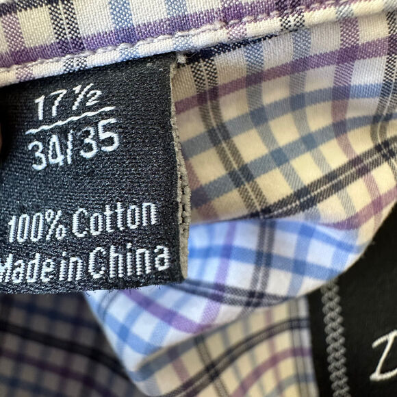 David Donahue Men’s Trim Long Sleeve Shirt Blue Plaid Size 17.5 34/35. - Picture 9 of 13